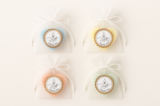 Professional heart-shaped candle party favors with corrected spelling