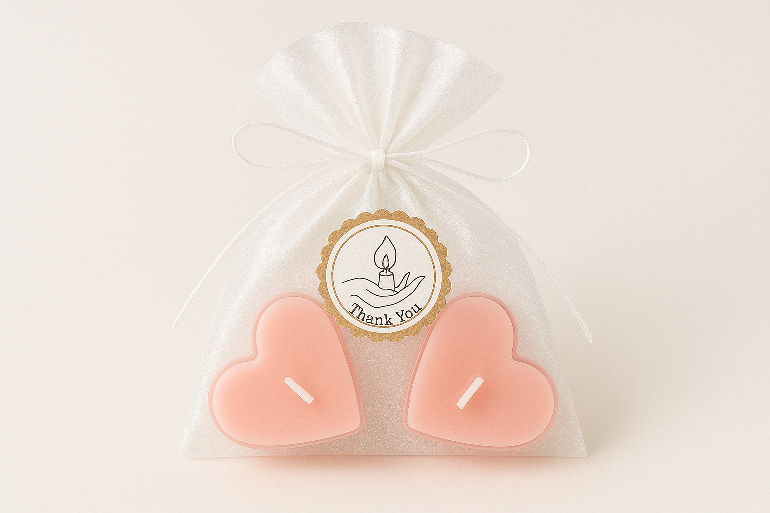 White shimmery bag with thin ribbon